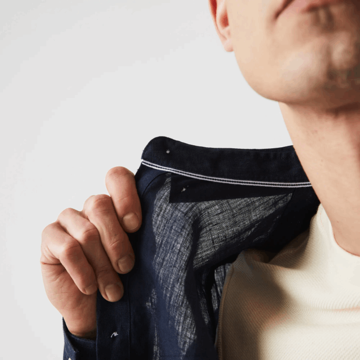 hombres Lacoste 6F241650 azul marino 166 camisa de lino regular fit