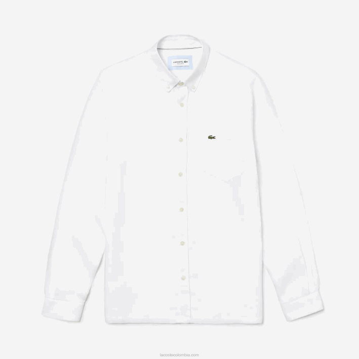 hombres Lacoste 6F241651 blanco 001 camisa de lino regular fit