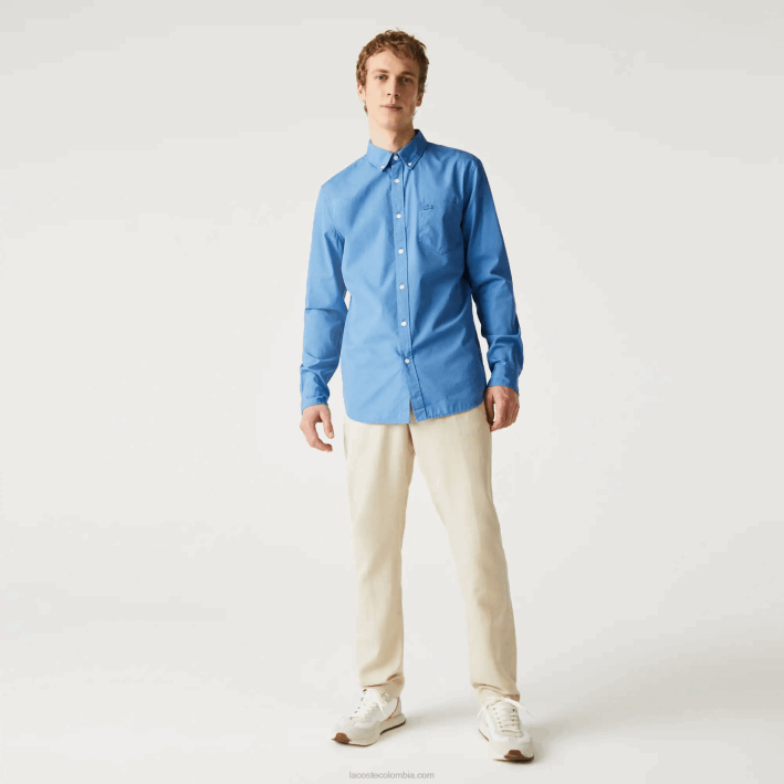 hombres Lacoste 6F241652 azul 776 camisa regular fit de popelina de mezcla de algodón