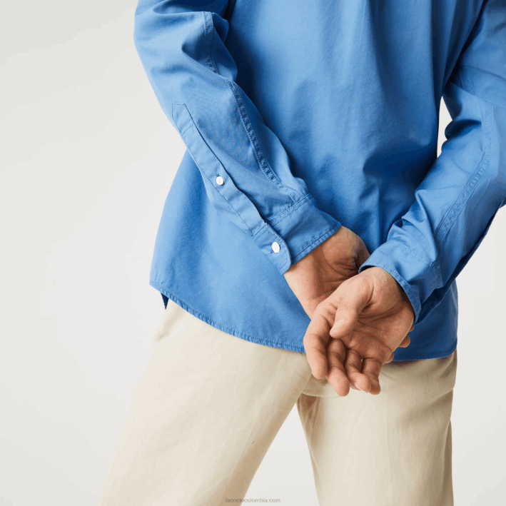 hombres Lacoste 6F241652 azul 776 camisa regular fit de popelina de mezcla de algodón