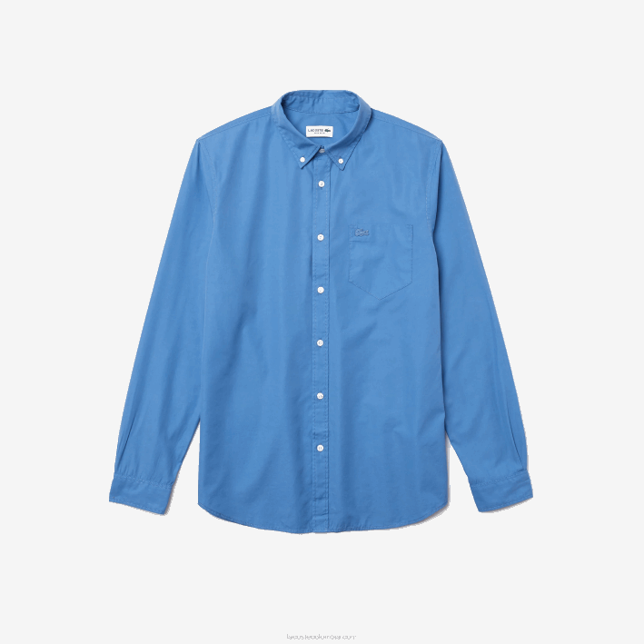 hombres Lacoste 6F241652 azul 776 camisa regular fit de popelina de mezcla de algodón