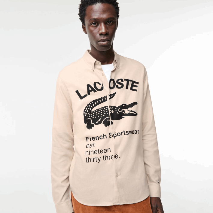hombres Lacoste 6F241654 beige negro ub7 camisa de franela regular fit con logo