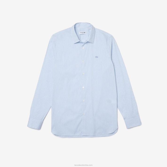 hombres Lacoste 6F24401 blanco azul f6z camisa slim fit de popelina elástica a cuadros