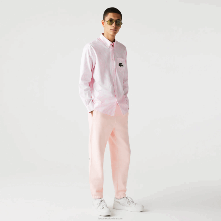 hombres Lacoste 6F24412 blanco rosa claro 7fd camisa de corte holgado de algodón con cocodrilo grande