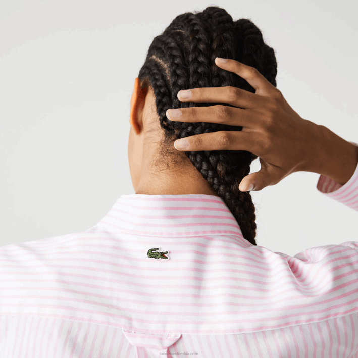 hombres Lacoste 6F24412 blanco rosa claro 7fd camisa de corte holgado de algodón con cocodrilo grande