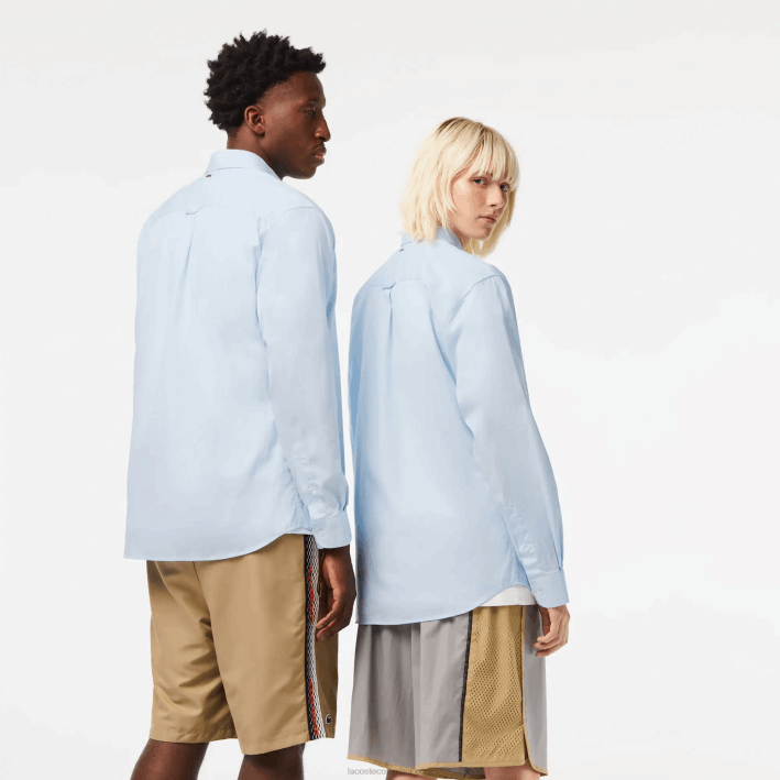 hombres Lacoste 6F24413 azul gn2 camisa de corte holgado de algodón con cocodrilo grande