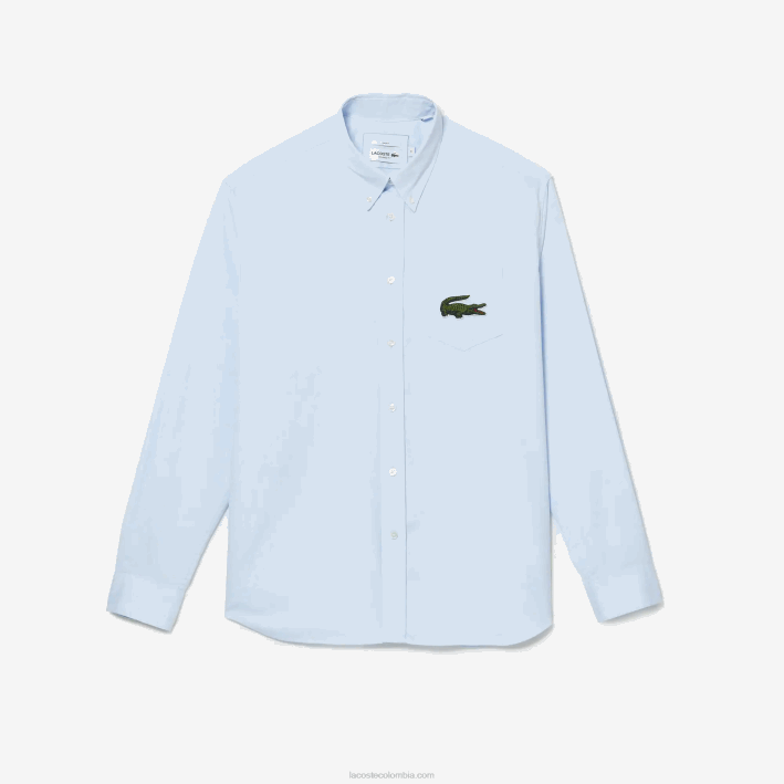 hombres Lacoste 6F24413 azul gn2 camisa de corte holgado de algodón con cocodrilo grande