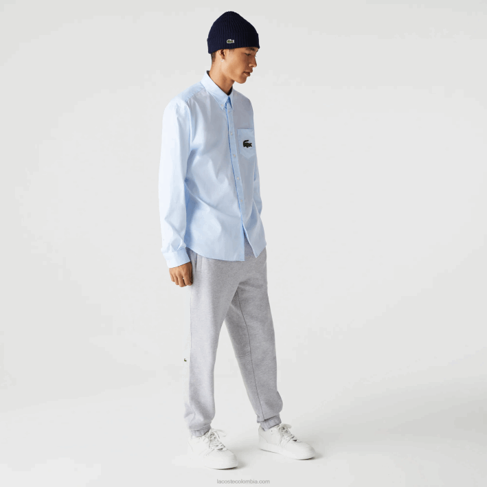 hombres Lacoste 6F24413 azul gn2 camisa de corte holgado de algodón con cocodrilo grande