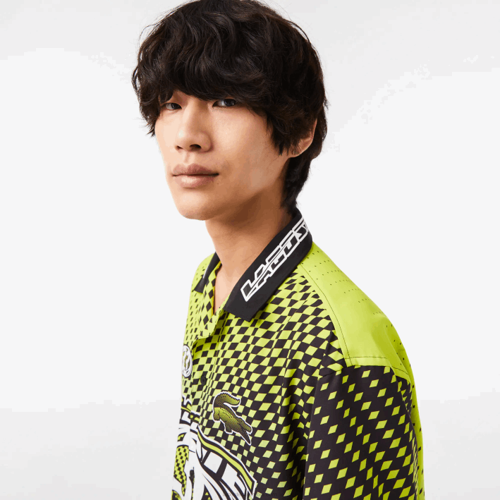 hombres Lacoste 6F24464 amarillo negro g65 camisa de manga corta con estampado de cuadros sombreados