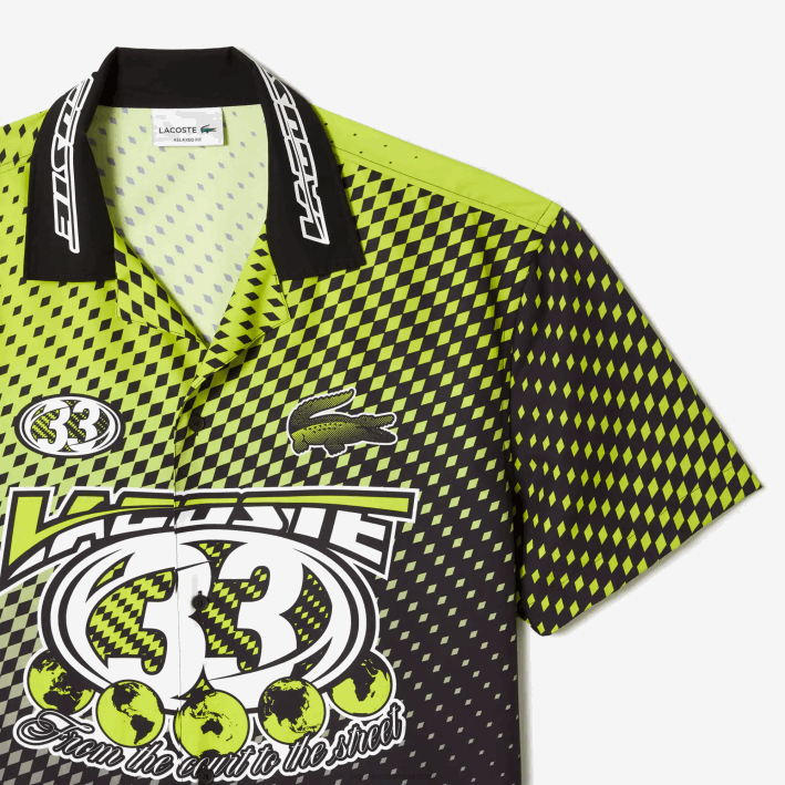 hombres Lacoste 6F24464 amarillo negro g65 camisa de manga corta con estampado de cuadros sombreados