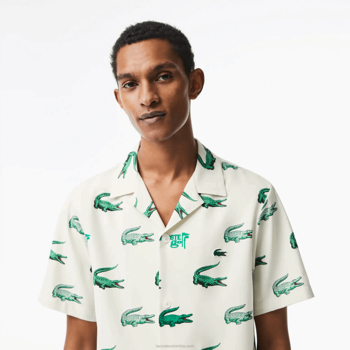 hombres Lacoste 6F24473 blanco 70v camisa de manga corta con estampado de golf