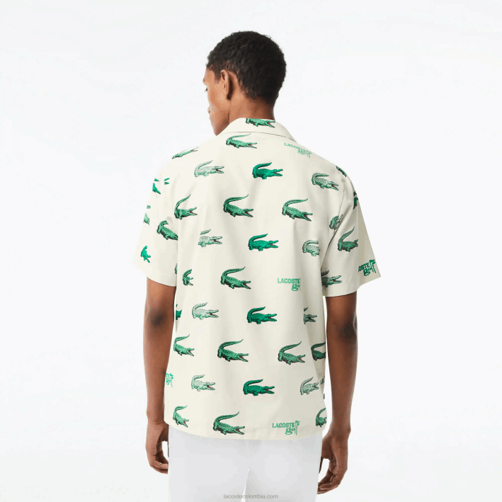 hombres Lacoste 6F24473 blanco 70v camisa de manga corta con estampado de golf