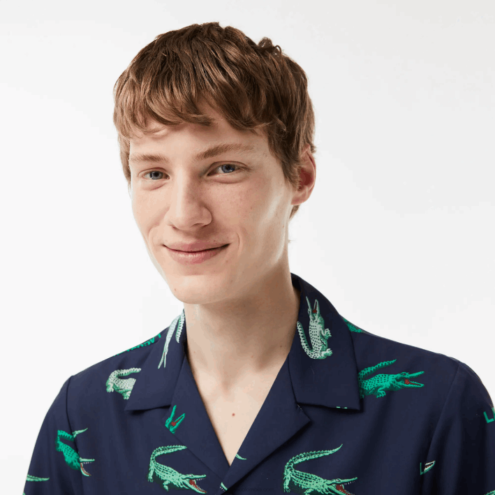 hombres Lacoste 6F24474 azul marino 166 camisa de manga corta con estampado de golf