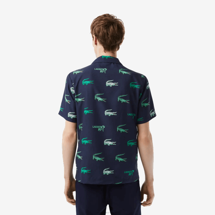 hombres Lacoste 6F24474 azul marino 166 camisa de manga corta con estampado de golf
