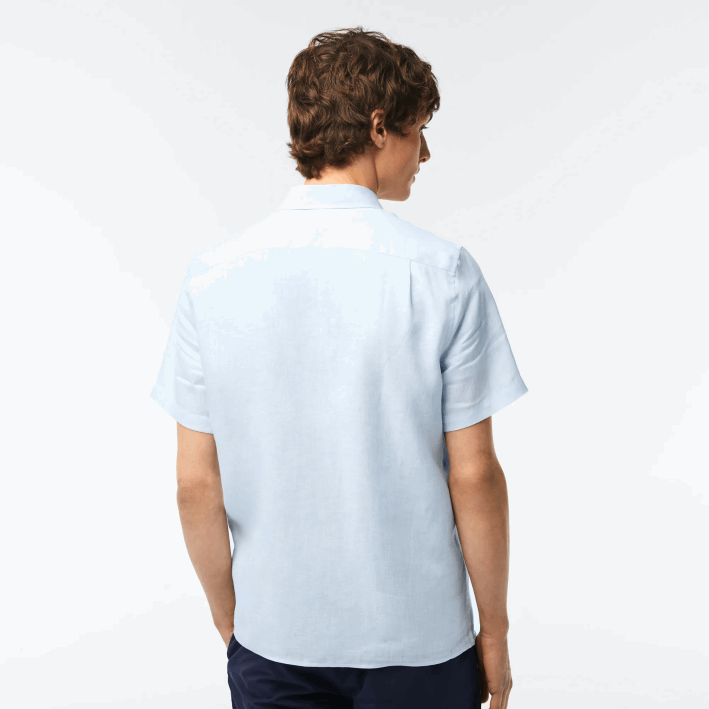 hombres Lacoste 6F24488 azul claro t01 camisa de lino de manga corta