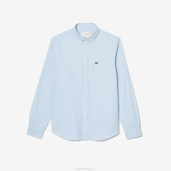 hombres Lacoste 6F24505 hbp azul camisa de algodón oxford con cuello abotonado