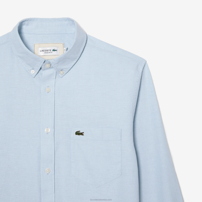 hombres Lacoste 6F24505 hbp azul camisa de algodón oxford con cuello abotonado