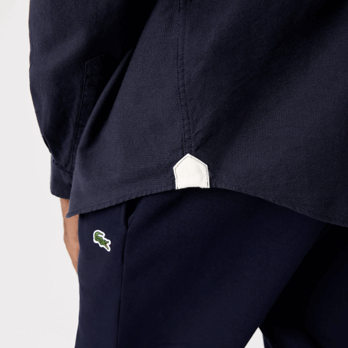 hombres Lacoste 6F24507 azul marino 423 camisa de algodón oxford con cuello abotonado