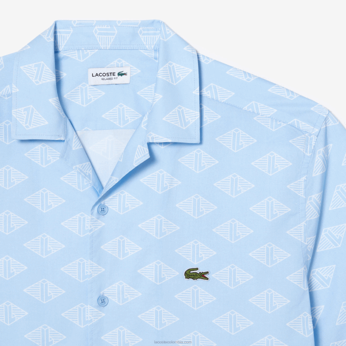hombres Lacoste 6F24508 azul blanco fv2 camisa de manga corta con monograma estampado