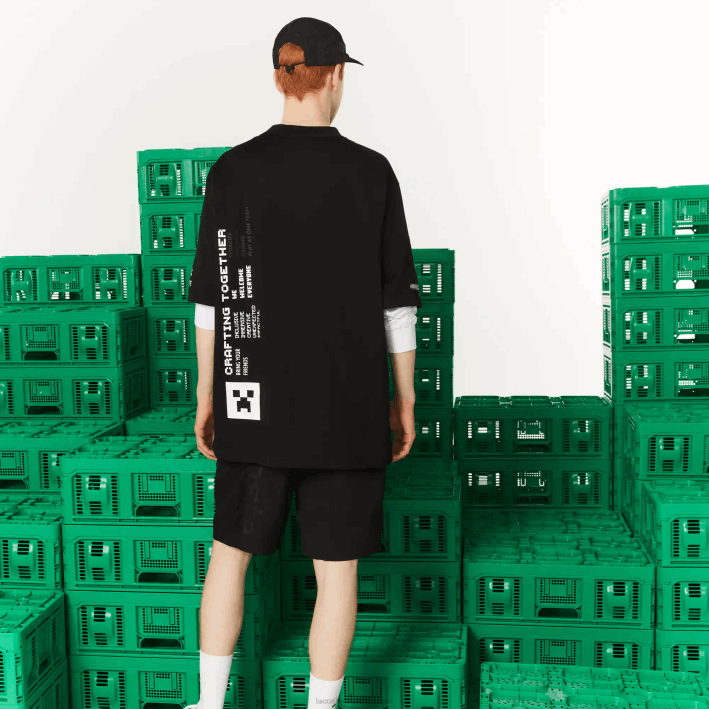 hombres6F24852 negro 031 camiseta de corte holgado de algodón orgánico lacoste x minecraft