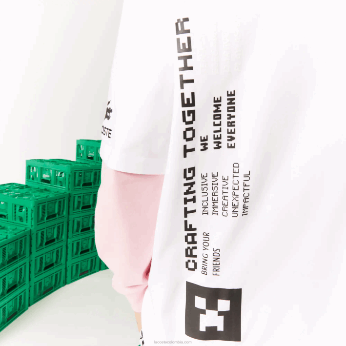 hombres6F24853 blanco 001 camiseta de corte holgado de algodón orgánico lacoste x minecraft