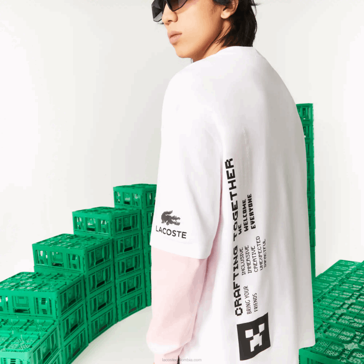 hombres6F24853 blanco 001 camiseta de corte holgado de algodón orgánico lacoste x minecraft