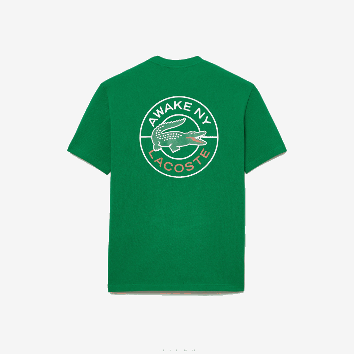 hombres6F24892 yo verde camiseta de piqué de algodón con logo lacoste x wake ny