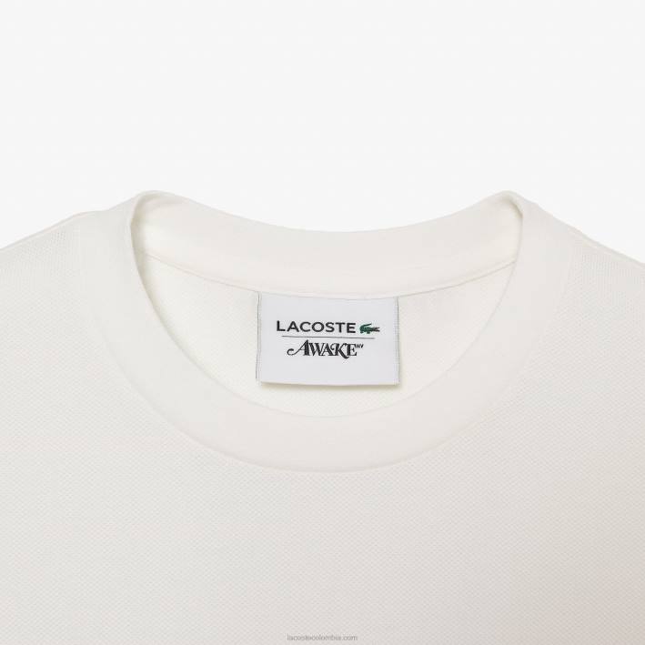 hombres6F24893 blanco 70v camiseta de piqué de algodón con logo lacoste x wake ny