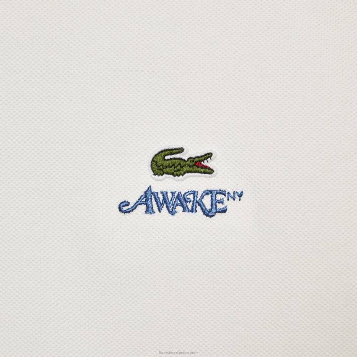 hombres6F24893 blanco 70v camiseta de piqué de algodón con logo lacoste x wake ny