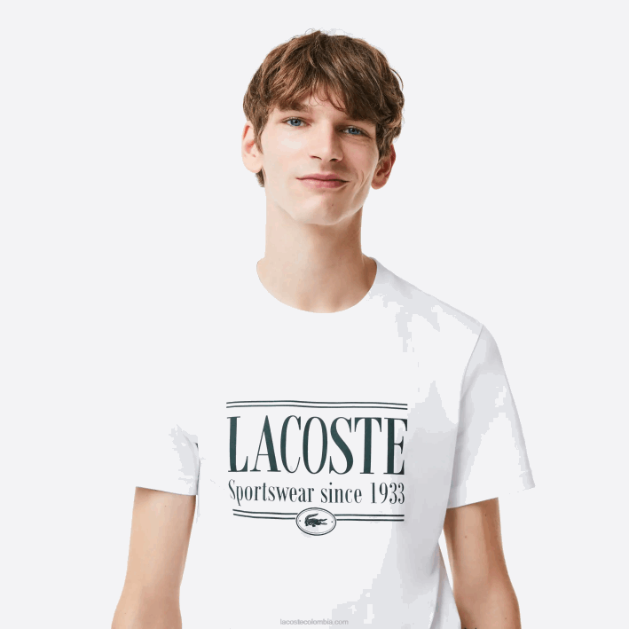 hombres Lacoste 6F24106 blanco 001 camiseta de corte regular