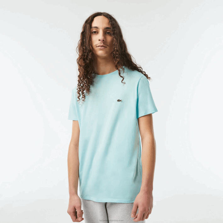 hombres Lacoste 6F24112 menta lgf camiseta de punto de algodón pima con cuello redondo