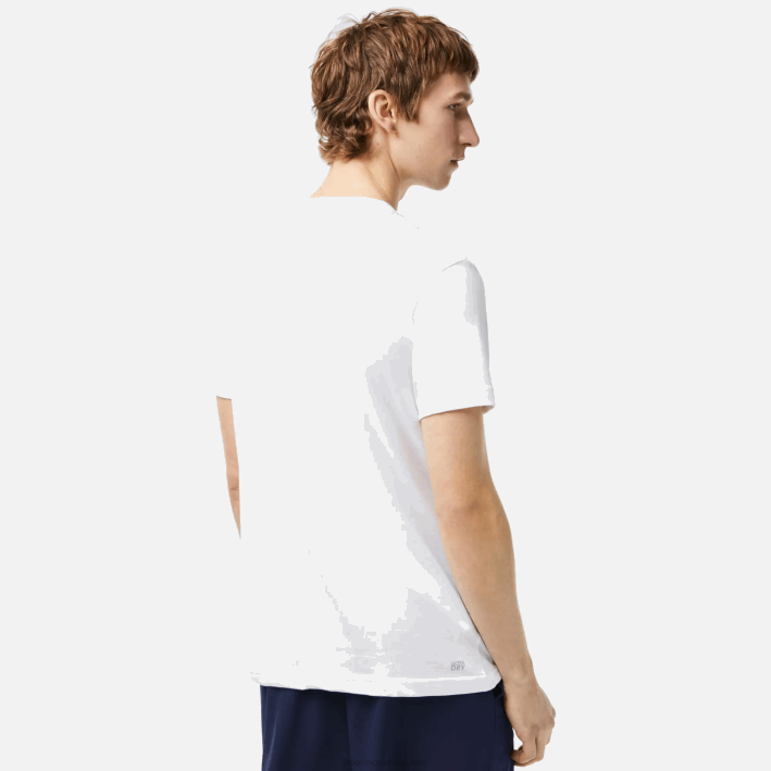 hombres Lacoste 6F24122 blanco azul cualquiera Camiseta deportiva de punto transpirable con estampado de cocodrilo en 3D