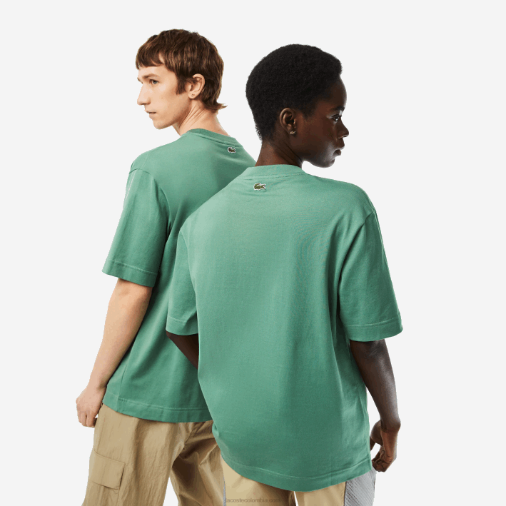 hombres Lacoste 6F24125 verde caqui kx5 camiseta holgada de algodón orgánico con cocodrilo grande