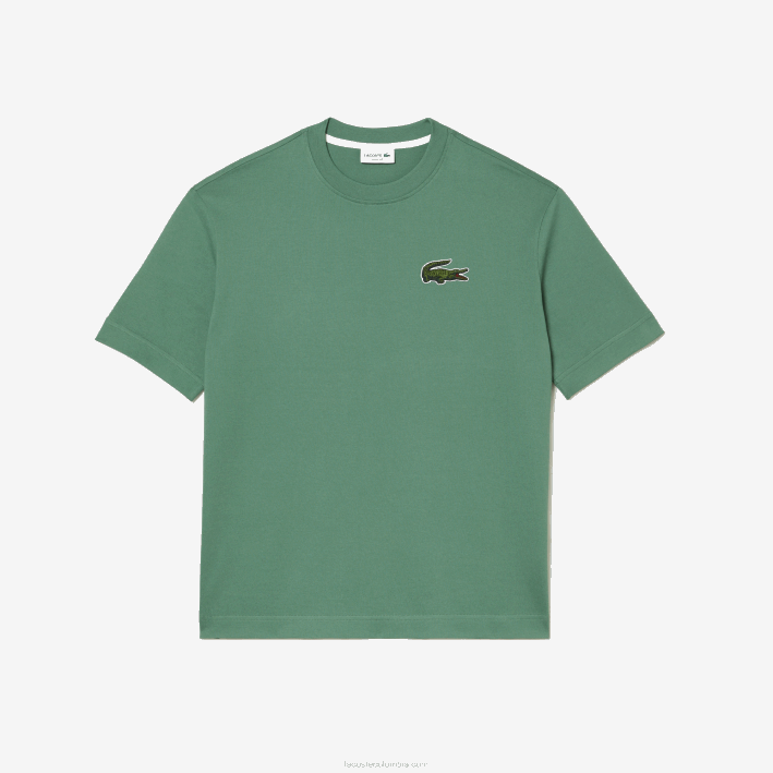 hombres Lacoste 6F24125 verde caqui kx5 camiseta holgada de algodón orgánico con cocodrilo grande