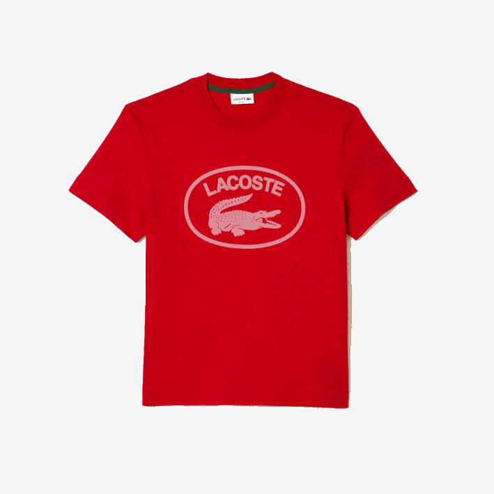 hombres Lacoste 6F24131 rojo rosa s4i camiseta de algodón con logo tono sobre tono