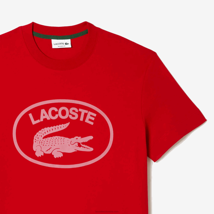hombres Lacoste 6F24131 rojo rosa s4i camiseta de algodón con logo tono sobre tono