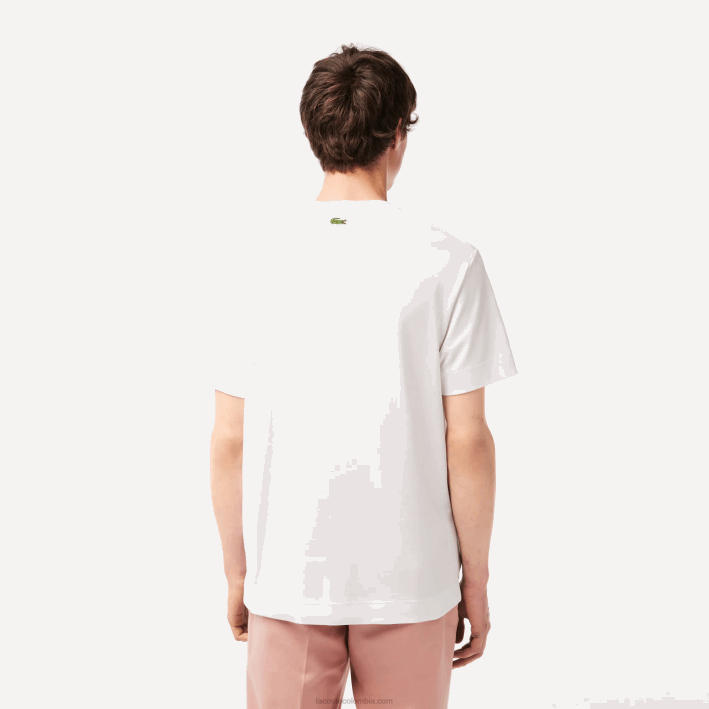 hombres Lacoste 6F24132 blanco verde 737 camiseta de algodón con logo tono sobre tono