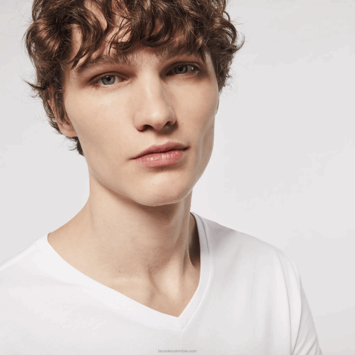 hombres Lacoste 6F241335 blanco 001 Pack de 3 camisetas de salón de algodón con cuello de pico