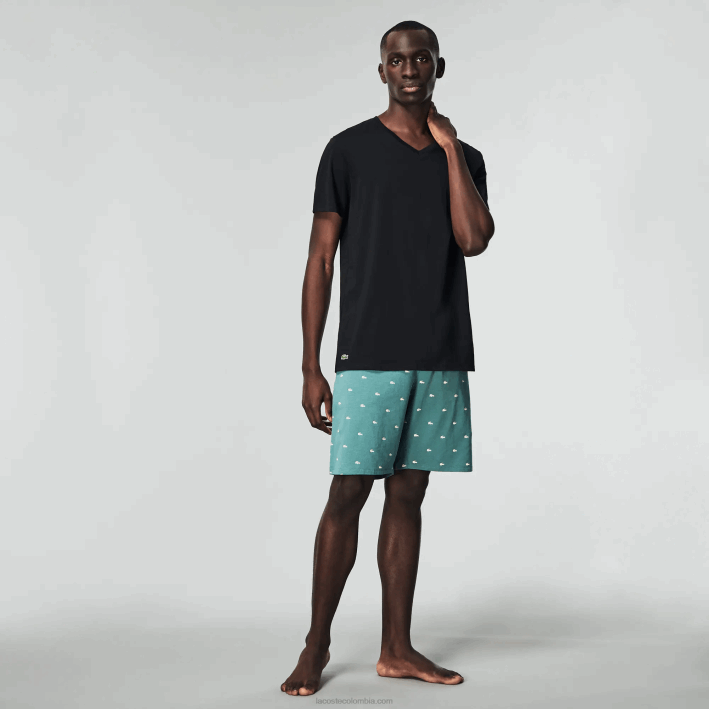 hombres Lacoste 6F241336 negro 031 Pack de 3 camisetas de salón de algodón con cuello de pico