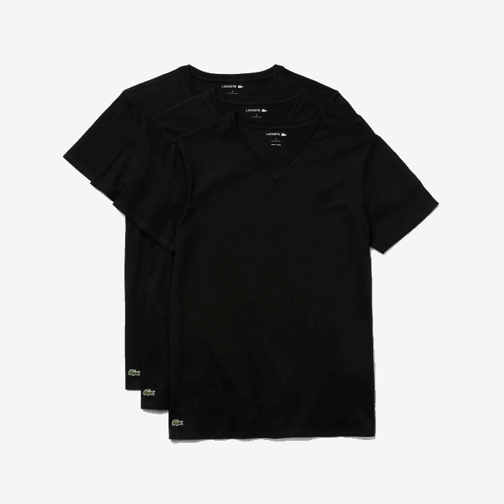 hombres Lacoste 6F241336 negro 031 Pack de 3 camisetas de salón de algodón con cuello de pico