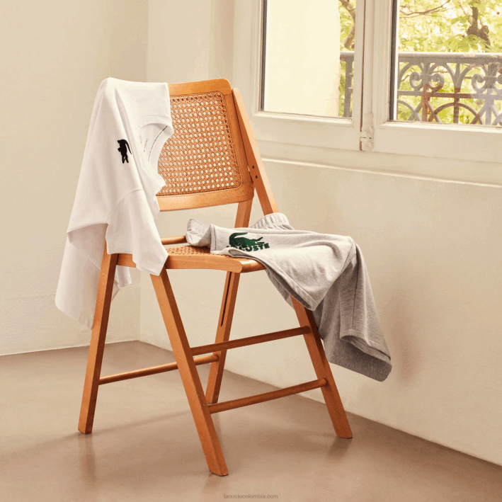 hombres Lacoste 6F241343 blanco verde 7wj camiseta de salón de algodón con cuello redondo y cocodrilo aterciopelado