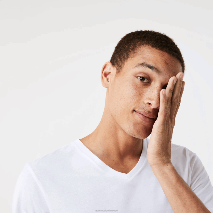 hombres Lacoste 6F241345 blanco 001 Pack de 3 camisetas lisas