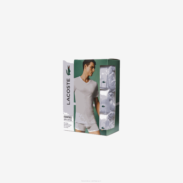 hombres Lacoste 6F241345 blanco 001 Pack de 3 camisetas lisas