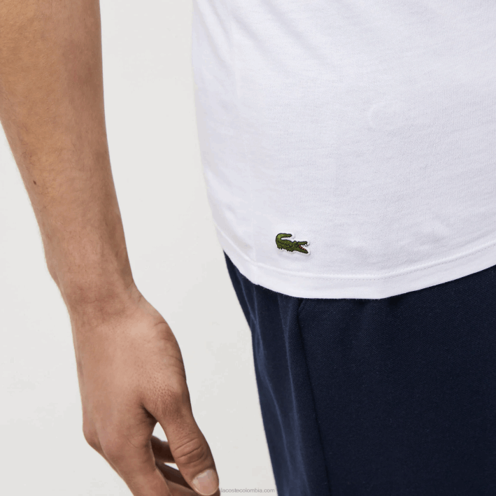 hombres Lacoste 6F241345 blanco 001 Pack de 3 camisetas lisas