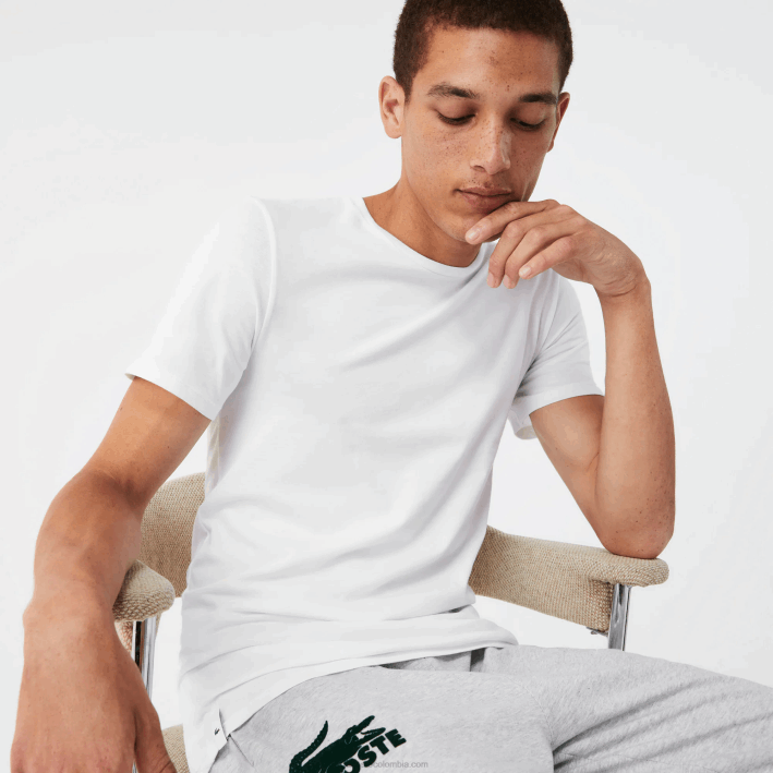 hombres Lacoste 6F241349 blanco gris lomo negro bxy Pack de 3 camisetas de algodón con cuello redondo