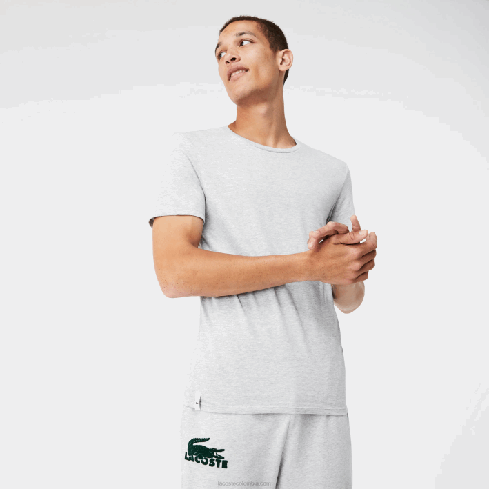 hombres Lacoste 6F241349 blanco gris lomo negro bxy Pack de 3 camisetas de algodón con cuello redondo