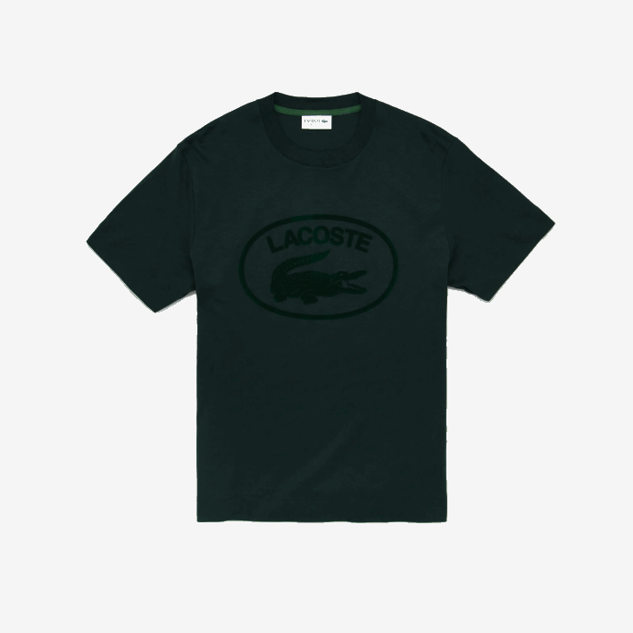 hombres Lacoste 6F24134 yzp verde camiseta de algodón con logo tono sobre tono
