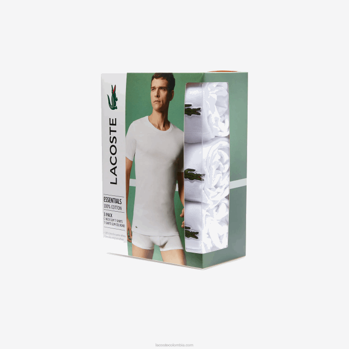 hombres Lacoste 6F241350 blanco 001 Pack de 3 camisetas de algodón con cuello redondo
