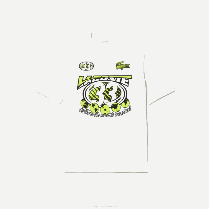 hombres Lacoste 6F24144 blanco 70v playera holgada con estampado de jersey de algodón