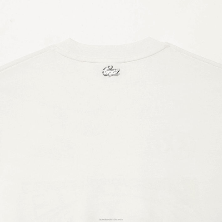hombres Lacoste 6F24144 blanco 70v playera holgada con estampado de jersey de algodón
